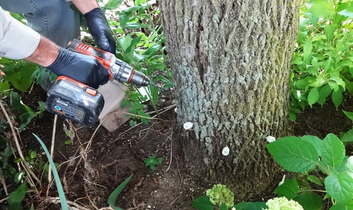 Drilling and placement of nozzles. Photo by Alan Viau