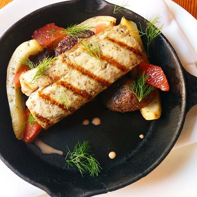 Grilled kingfish, confit purple potato and fennel, grapefruit and grapefruit vinaigrette. Simple. Delicious.